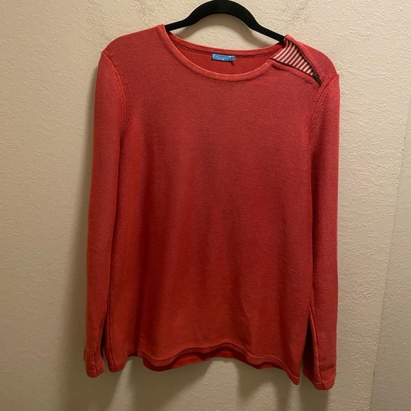 J. McLaughlin Red Crewneck Long Sleeve Shoulder Zip Sweater Size M - Picture 1 of 10